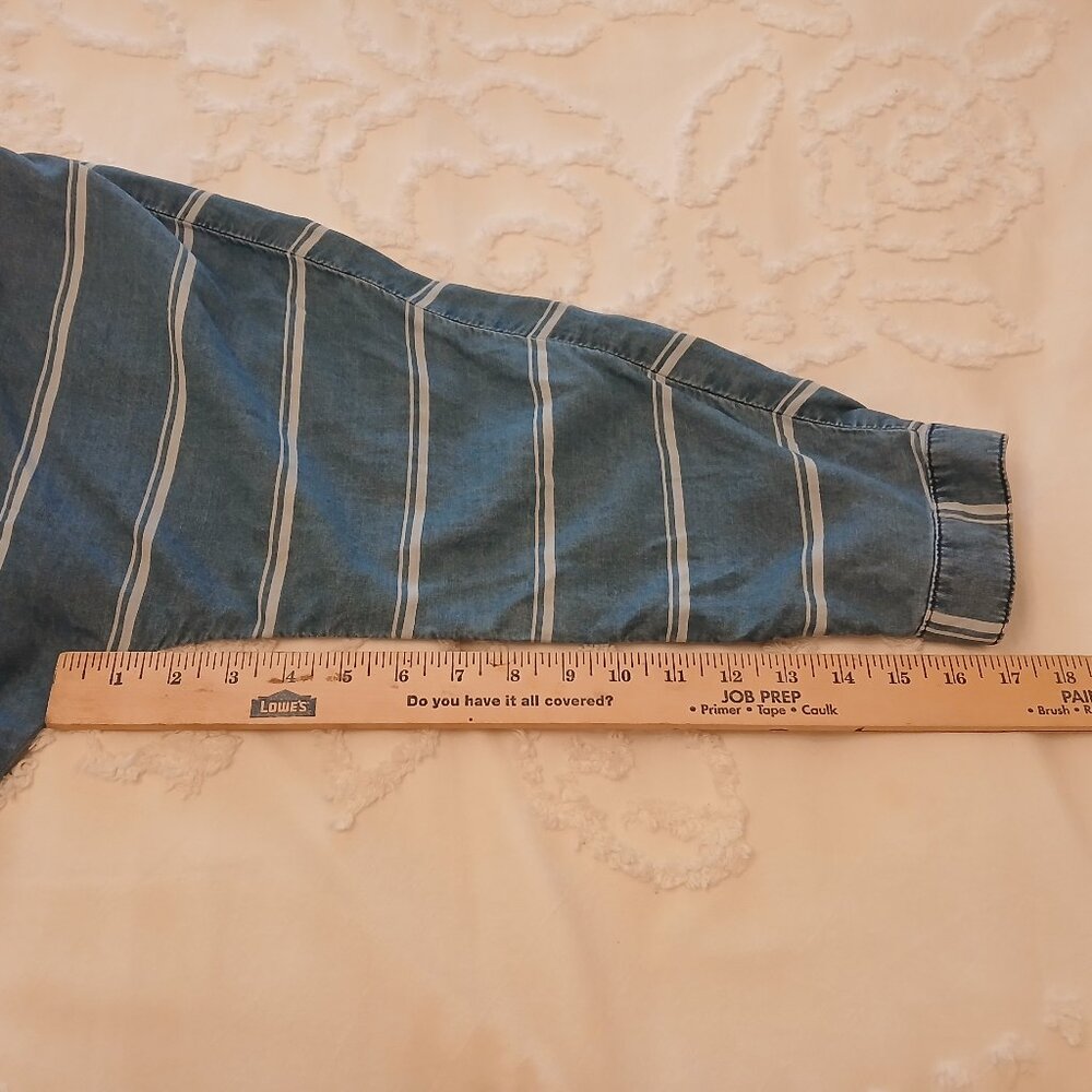 Jennifer Lopez Denim Striped Shirt XXL Chambray LS Buttons Top Tie Bottom - Picture 10 of 10